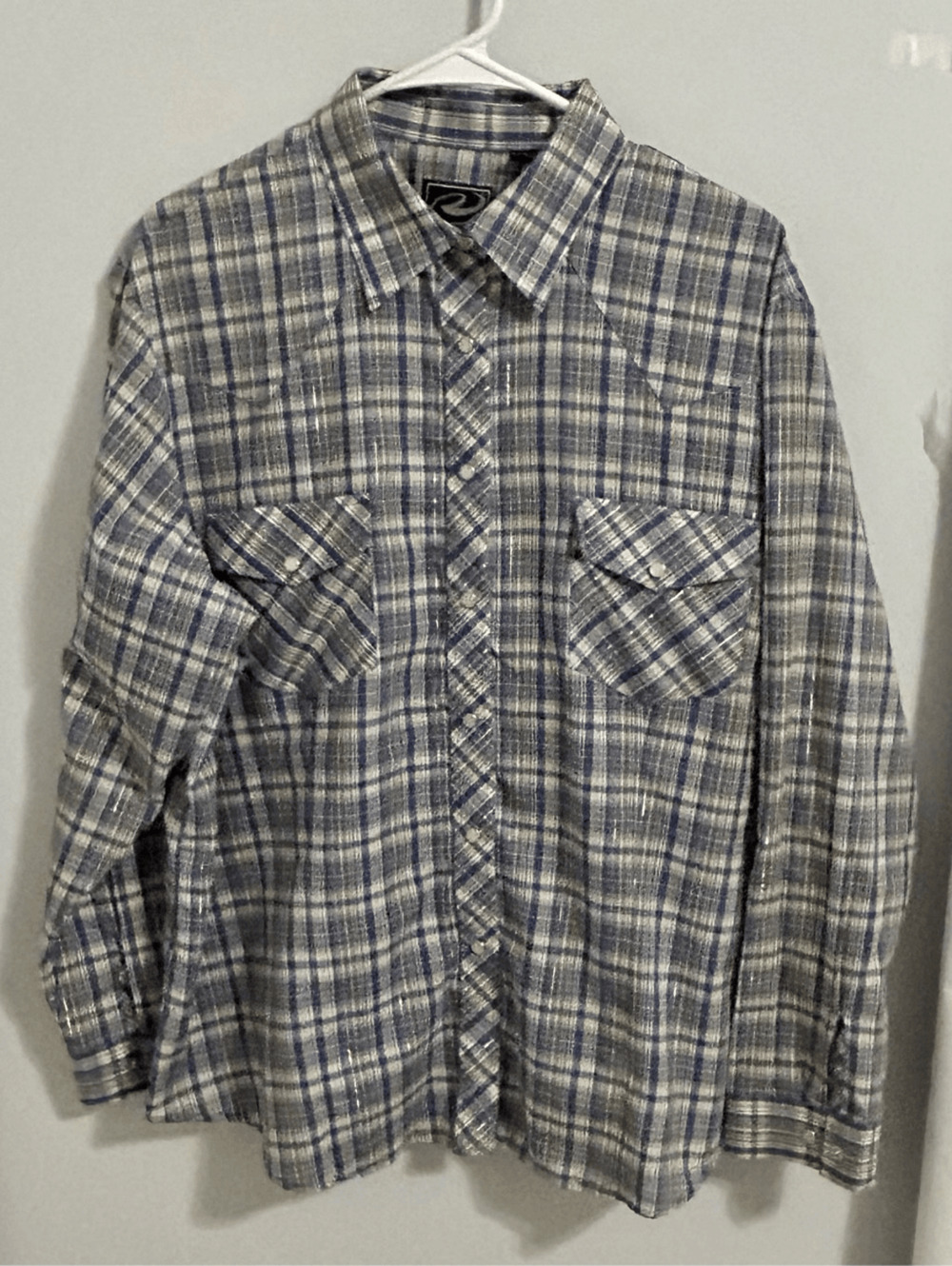 Roper Western Shirt Pearl Snap Button Down Gray Plaid Men’s size 2XL
